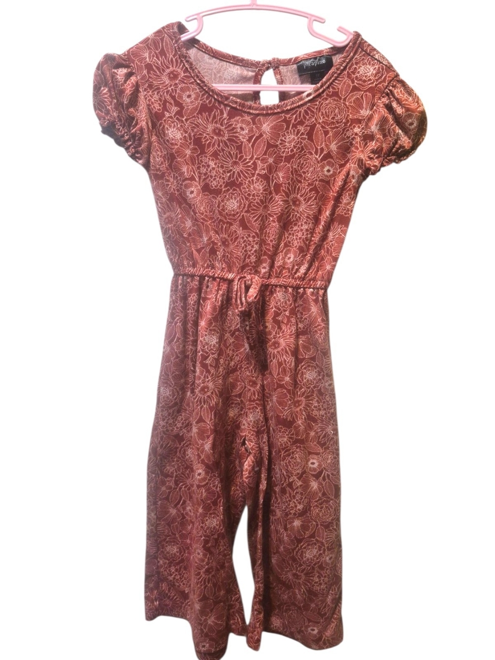 Girls Floral Tie-Waist Jumpsuit - Rust Pink